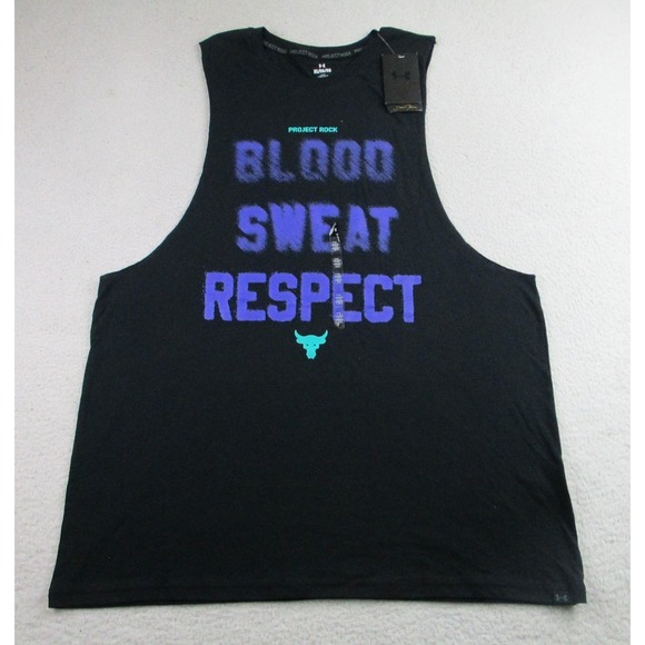 Under Armour Project Rock Tank Mens XL Black Blood Sweat Respect Gym Sleeveless - Picture 1 of 8